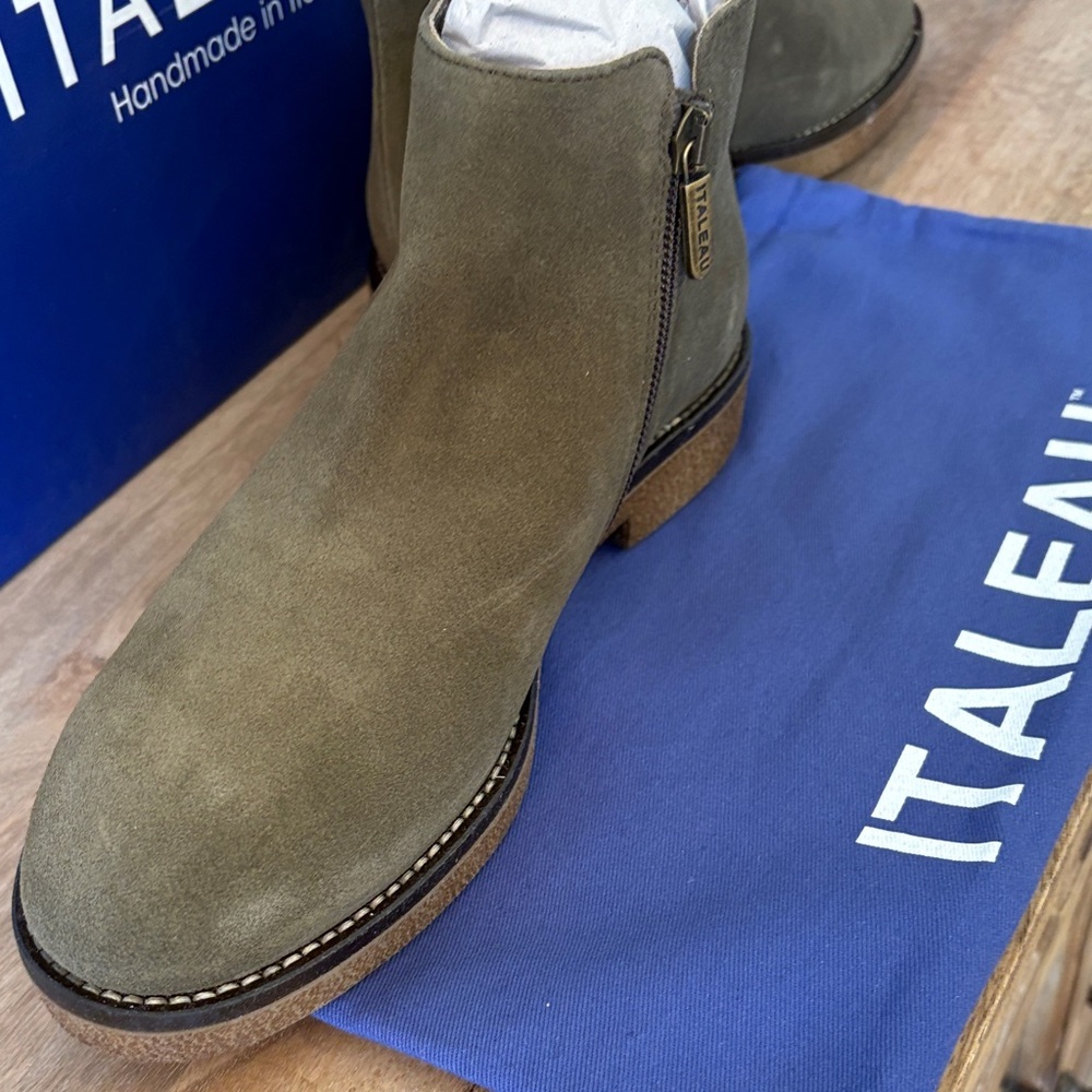 Italeau Women's Olive Suede Ankle Boots- Weatherproof & Handmade in Italy - Picture 5 of 14